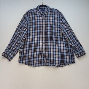Towncraft Button Down Shirt Mens XL Blue Plaid‎ Long Sleeve Cotton Flannel Style